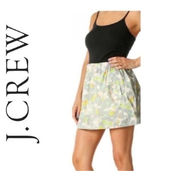 J. Crew style 27112 Stretch gray yellow Watercolor Sateen Mini Skirt size 0 - Picture 1 of 8